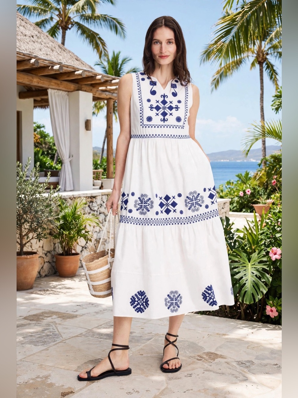 Area Stars Emma Dress Boho Embroidered Sleeveless Midi Dress - in Sz Medium